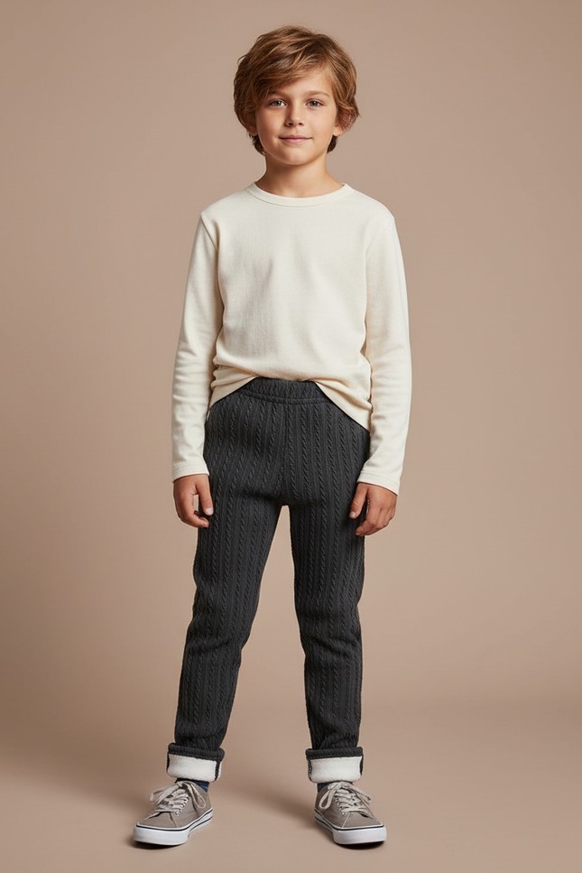 Pantalon Gris Tressé Chaud Enfant Garçon - Maille