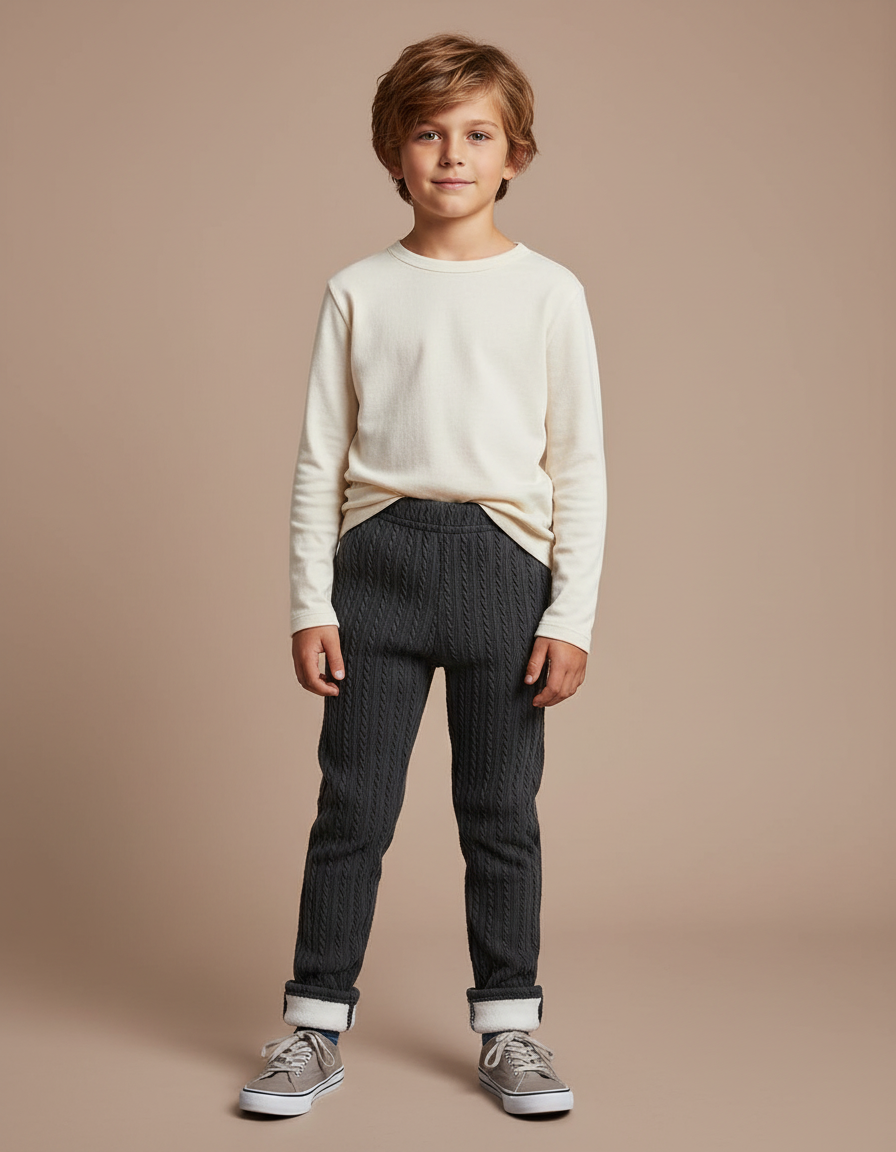 Pantalon Gris Tressé Chaud Enfant Garçon - Maille