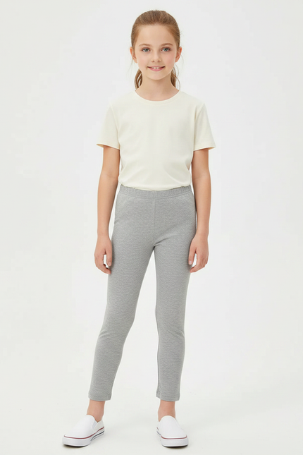 Pantalon Gris Legging Fille Coton Stretch Uni