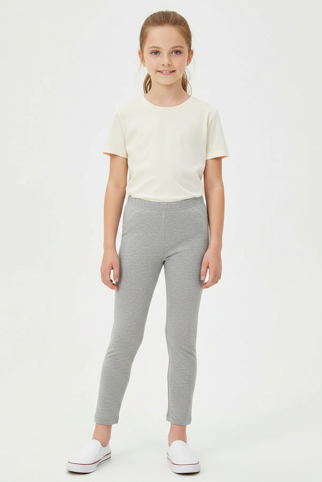 Pantalon Gris Legging Fille Coton Stretch Uni