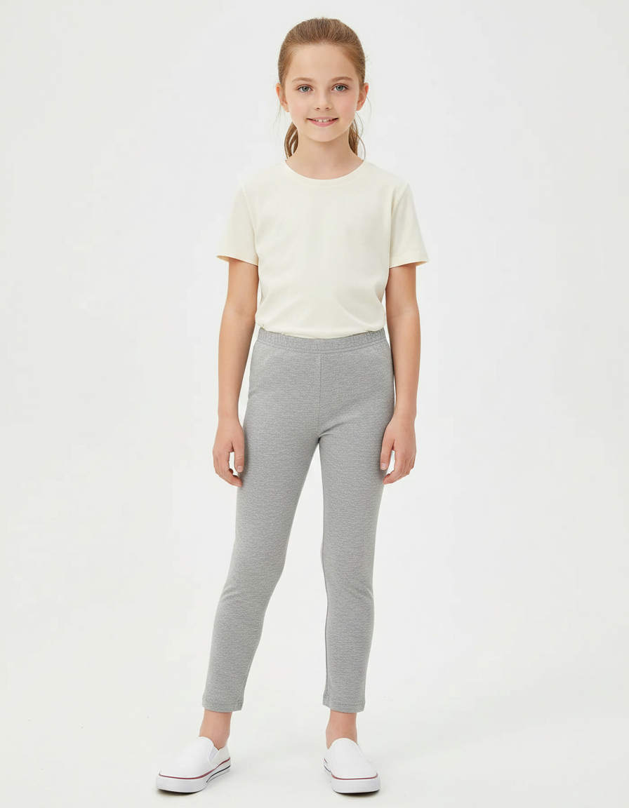 Pantalon Gris Legging Fille Coton Stretch Uni