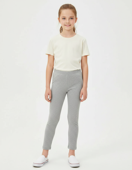 Pantalon Gris Legging Fille Coton Stretch Uni