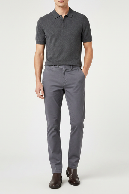 Pantalon Gris Homme Décontracté Coton Droit Élastique