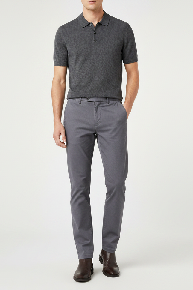 Pantalon Gris Homme Décontracté Coton Droit Élastique