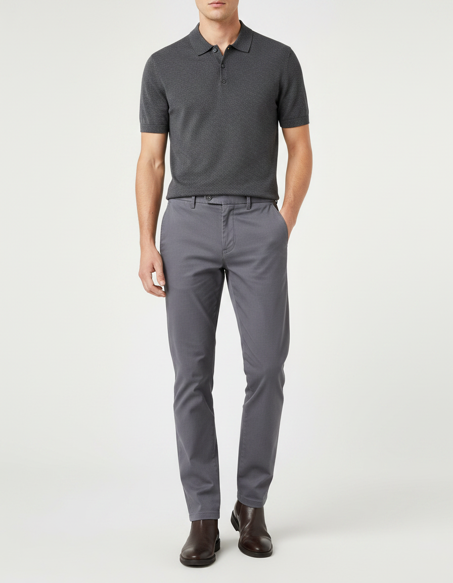 Pantalon Gris Homme Décontracté Coton Droit Élastique