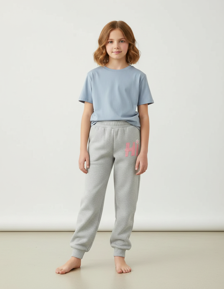 Pantalon Gris Molletonné Imprimé Confortable Enfant Sport