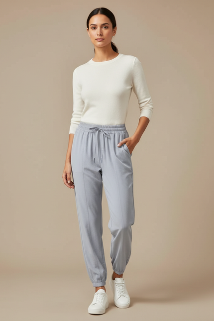 Pantalon Gris Fluide Ample Chevilles Resserrées Femme - Viscose