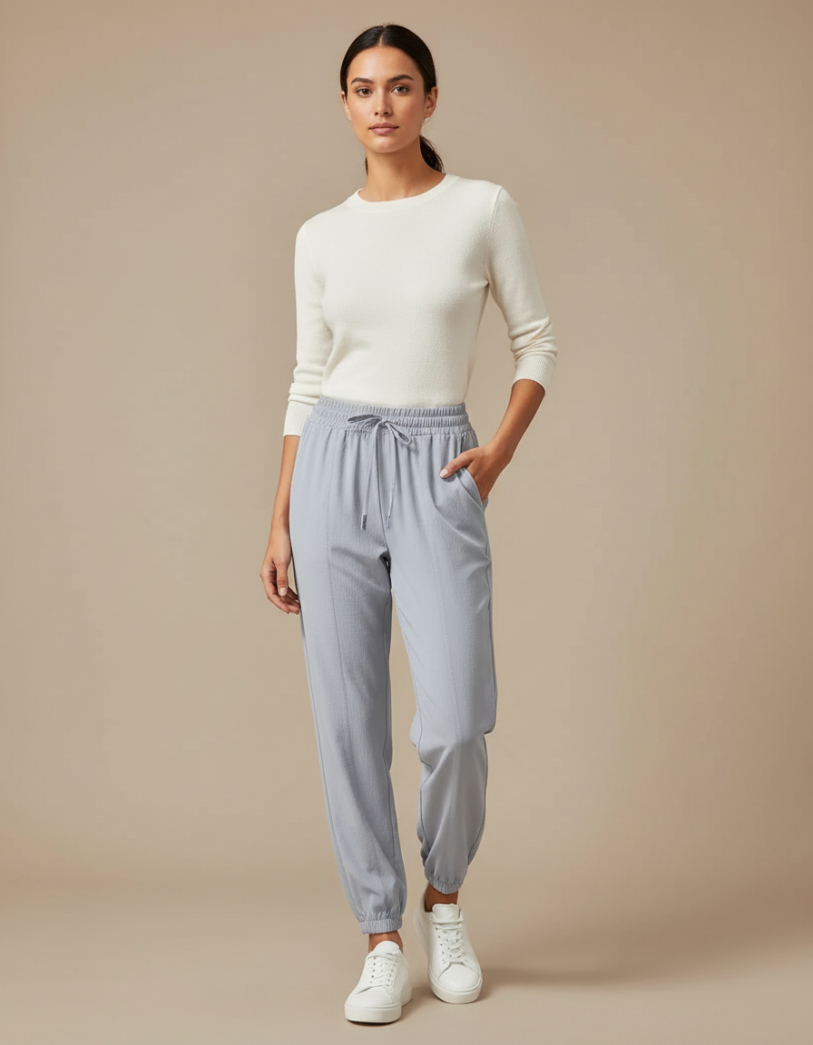 Pantalon Gris Fluide Ample Chevilles Resserrées Femme - Viscose