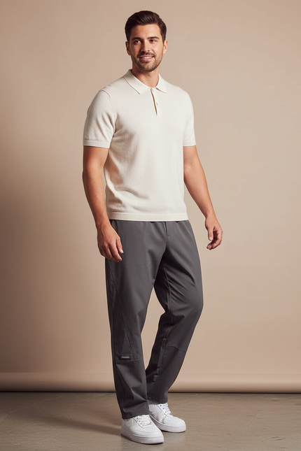 Pantalon Gris Cargo Ample Droit Décontracté Homme - Polyester