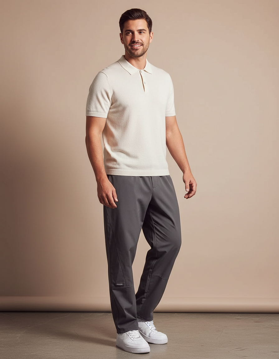 Pantalon Gris Cargo Ample Droit Décontracté Homme - Polyester
