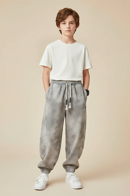 Pantalon Gris Ample Tie-Dye Décontracté Enfant Cordon - Molleton