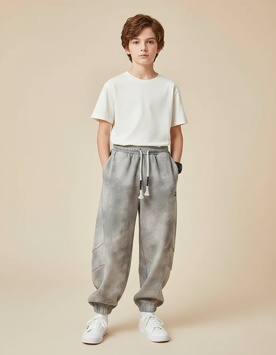 Pantalon Gris Ample Tie-Dye Décontracté Enfant Cordon - Molleton