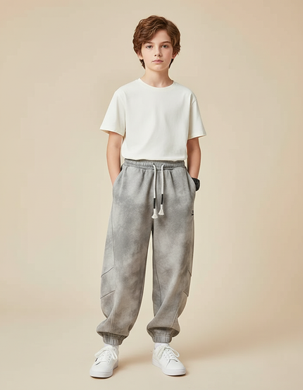 Pantalon Gris Ample Tie-Dye Décontracté Enfant Cordon - Molleton