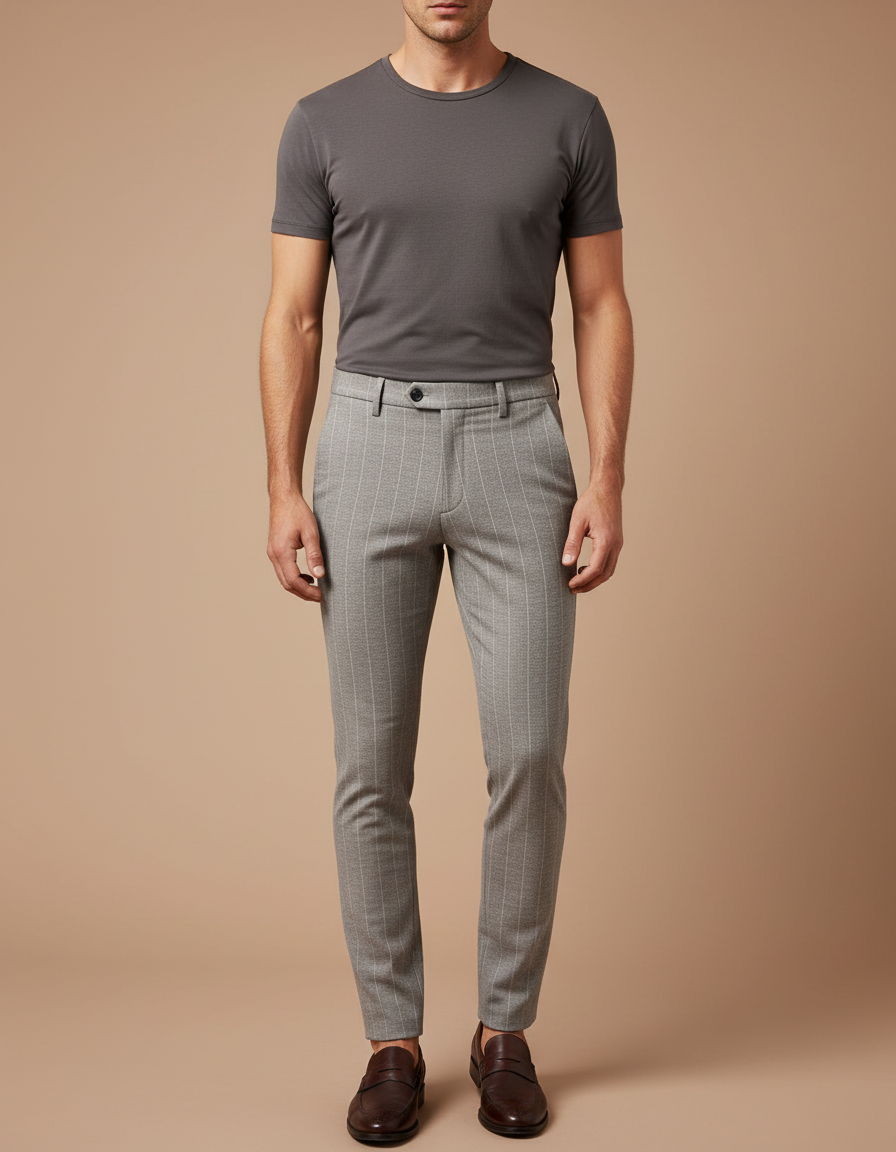 Pantalon Gris Slim Rayé Habillé Homme - Gabardine