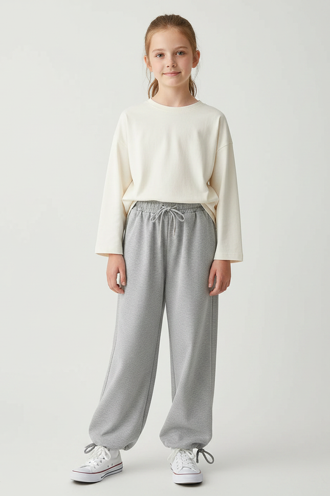 Pantalon Gris Ample Décontracté Molletonné Sport Enfant