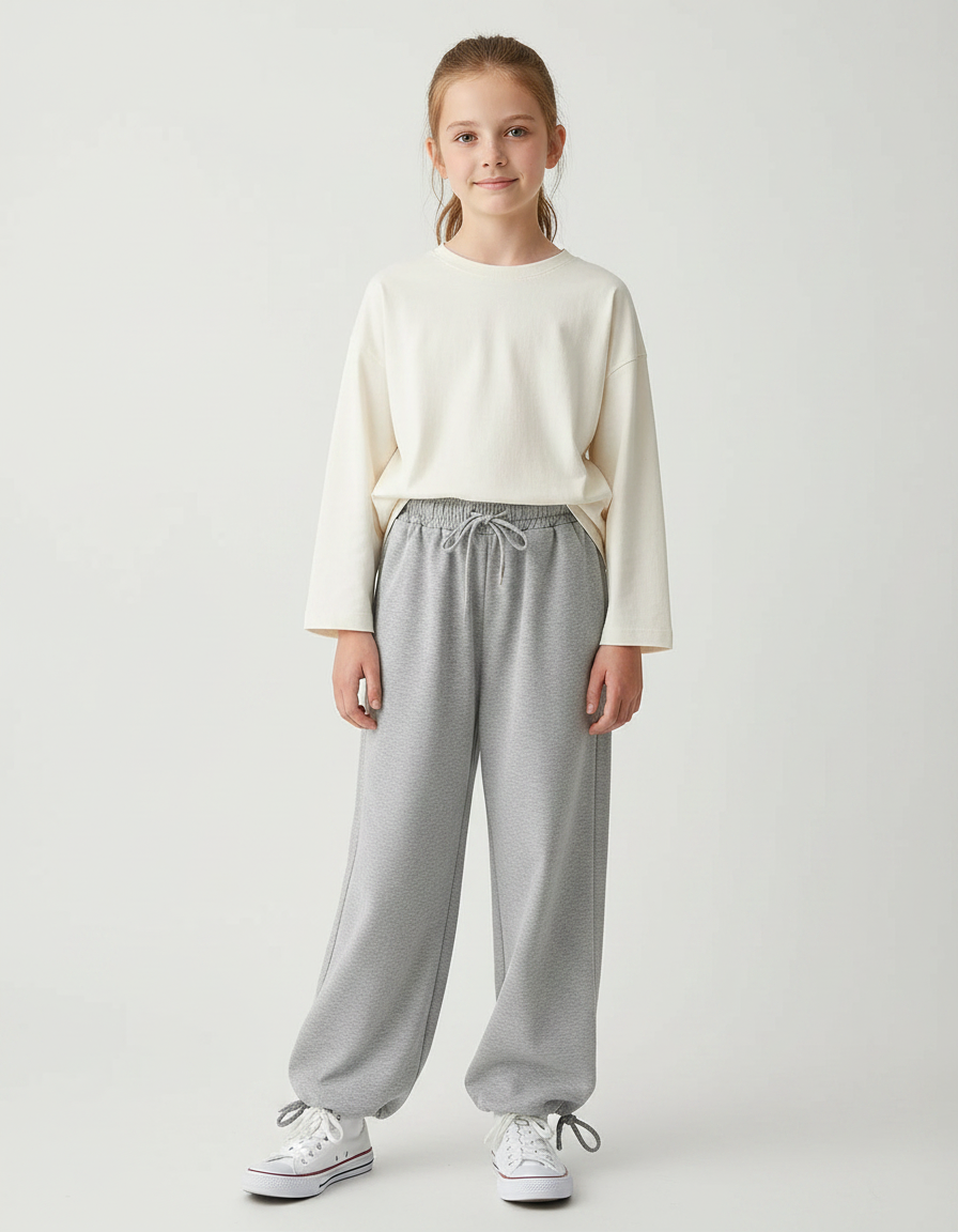 Pantalon Gris Ample Décontracté Molletonné Sport Enfant