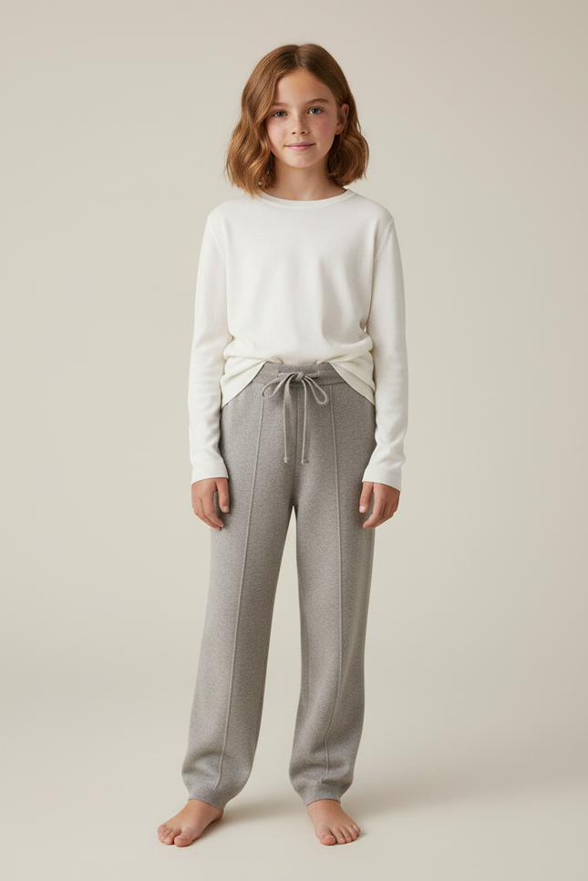 Pantalon Gris Maille Large Cordon Fille