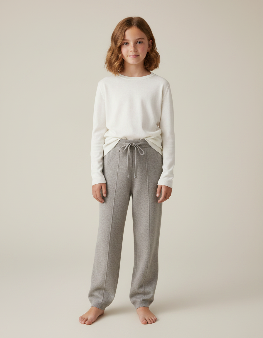 Pantalon Gris Maille Large Cordon Fille