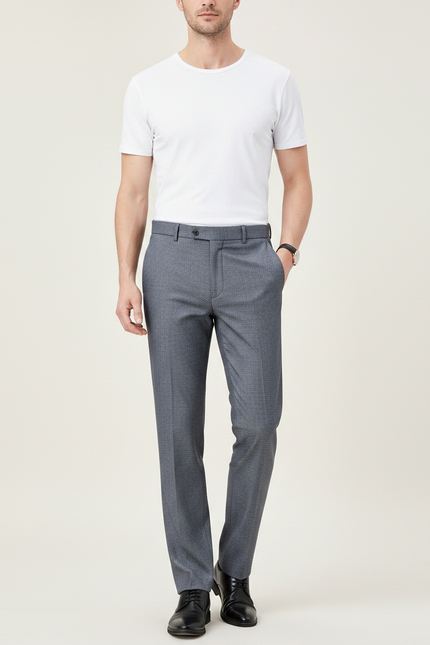 Pantalon Gris Habillé Élégant Affaires Homme Ajusté - Laine
