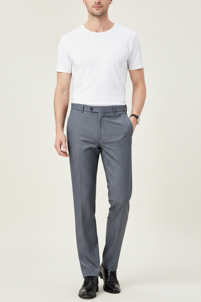 Pantalon Gris Habillé Élégant Affaires Homme Ajusté - Laine