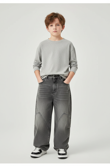 Pantalon Gris Droit Ample Décontracté Enfant Denim - Jean
