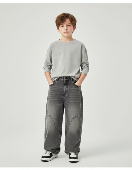 Pantalon Gris Droit Ample Décontracté Enfant Denim - Jean