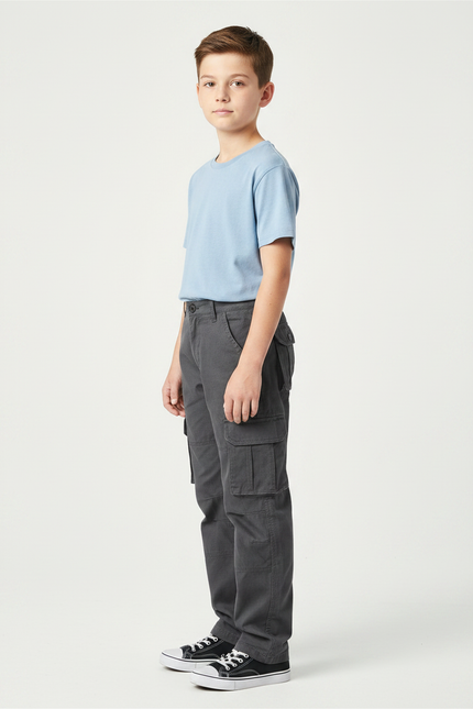 Pantalon Gris Cargo Coton Ample Garçon Décontracté - Toile