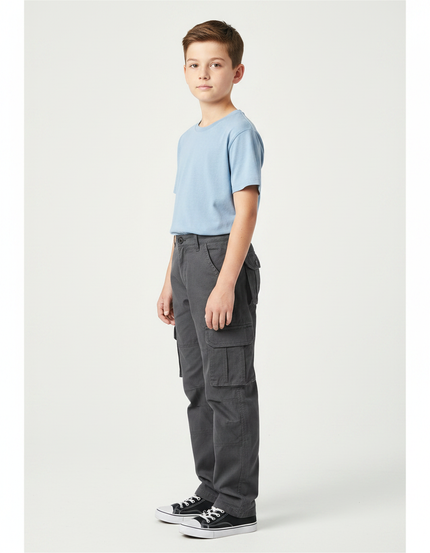 Pantalon Gris Cargo Coton Ample Garçon Décontracté - Toile