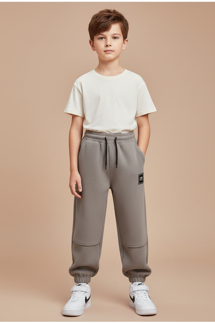 Pantalon Gris Molletonné Ample Décontracté Garçon Sportif