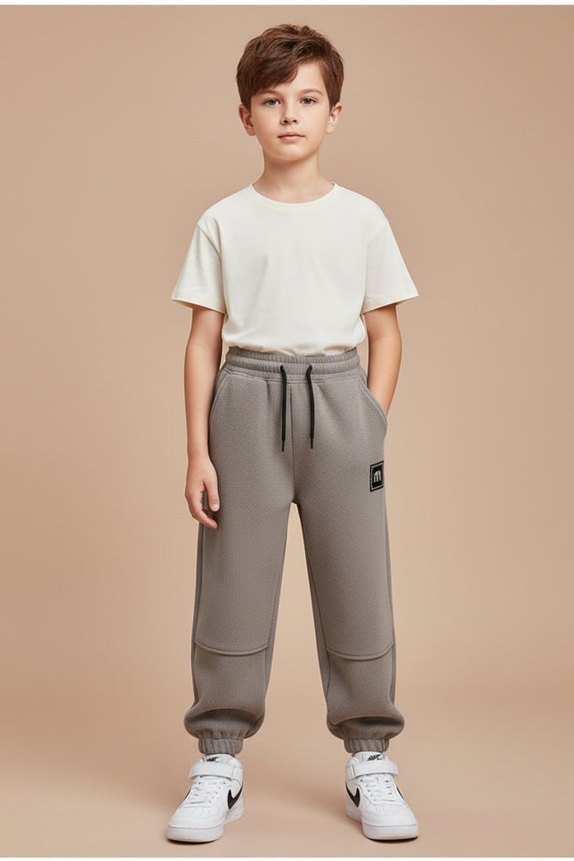 Pantalon Gris Molletonné Ample Décontracté Garçon Sportif
