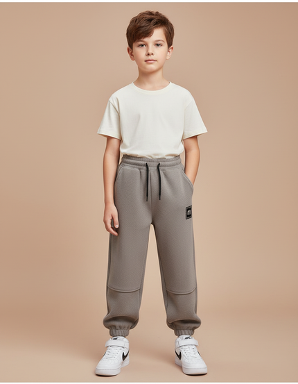 Pantalon Gris Molletonné Ample Décontracté Garçon Sportif