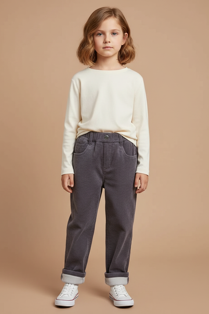 Pantalon Gris Côtelé Enfant Décontracté Confortable - Cordé