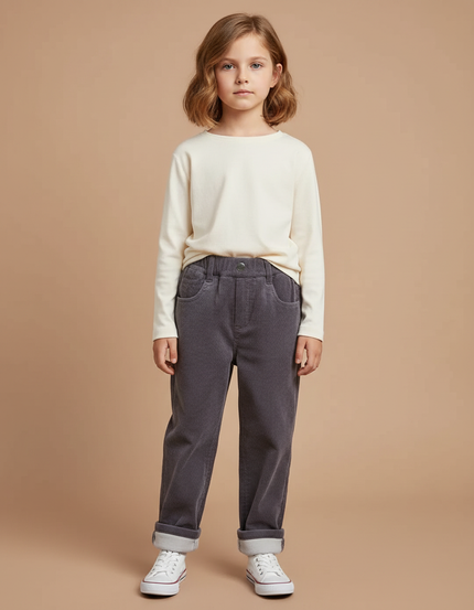Pantalon Gris Côtelé Enfant Décontracté Confortable - Cordé