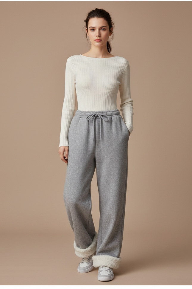 Pantalon Gris Ample Polaire Chaud Femme - Molleton
