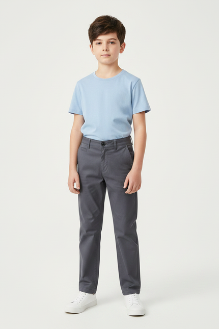 Pantalon Gris Enfant Coton Droit Décontracté