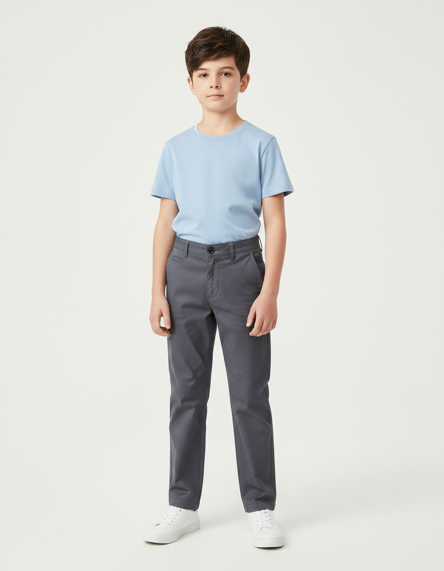 Pantalon Gris Enfant Coton Droit Décontracté