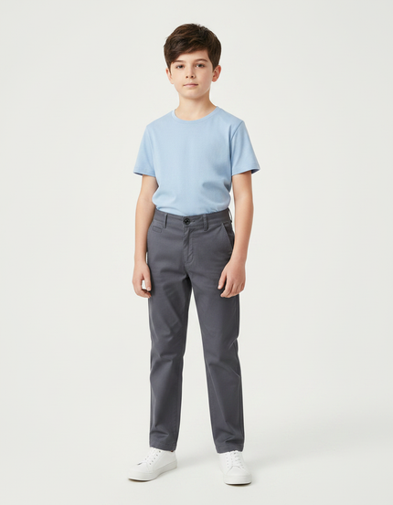 Pantalon Gris Enfant Coton Droit Décontracté