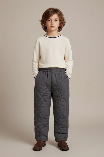 Pantalon Gris Matelassé Hiver Chaud Enfant Confortable - Polyester