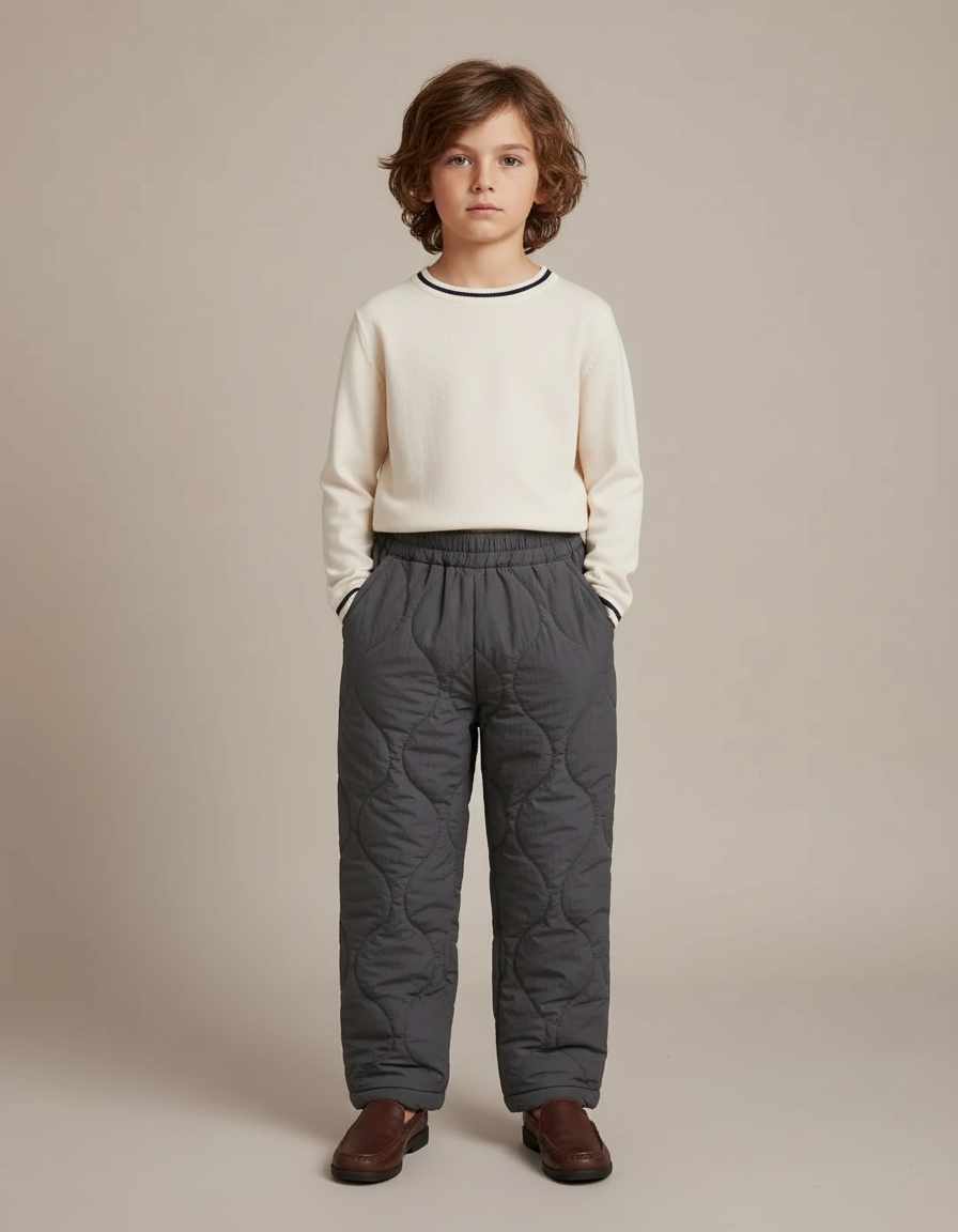 Pantalon Gris Matelassé Hiver Chaud Enfant Confortable - Polyester