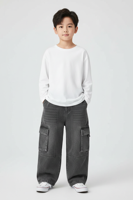 Pantalon Gris Cargo Ample Denim Enfant - Jean