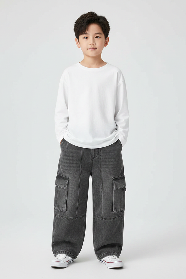 Pantalon Gris Cargo Ample Denim Enfant - Jean