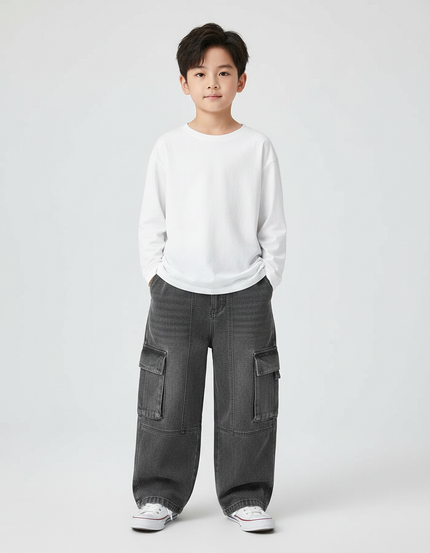 Pantalon Gris Cargo Ample Denim Enfant - Jean