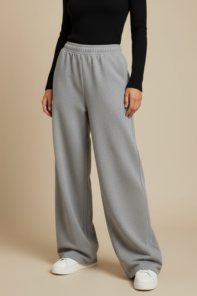 Pantalon Gris Ample Décontracté Molletonné Uni Confortable