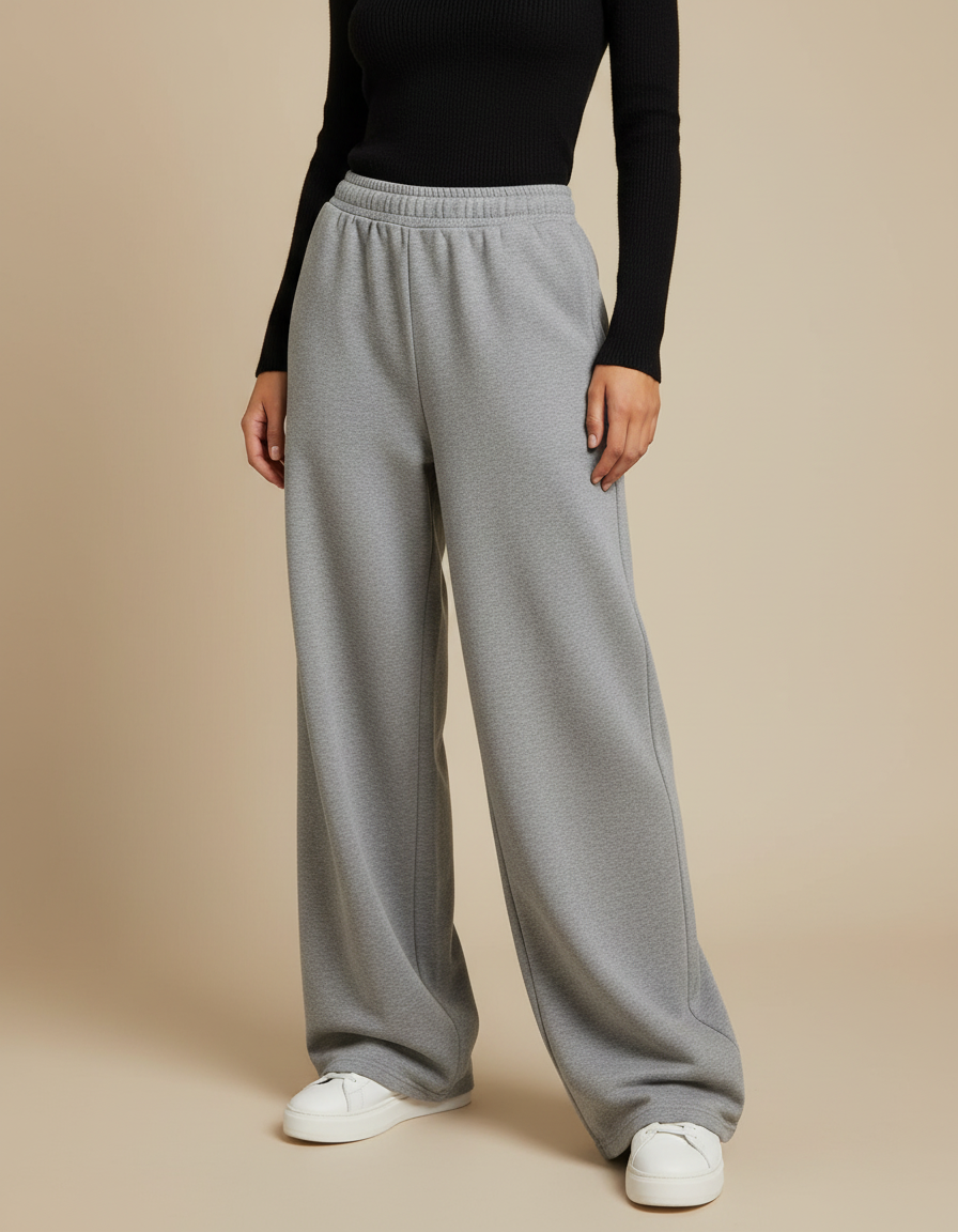 Pantalon Gris Ample Décontracté Molletonné Uni Confortable