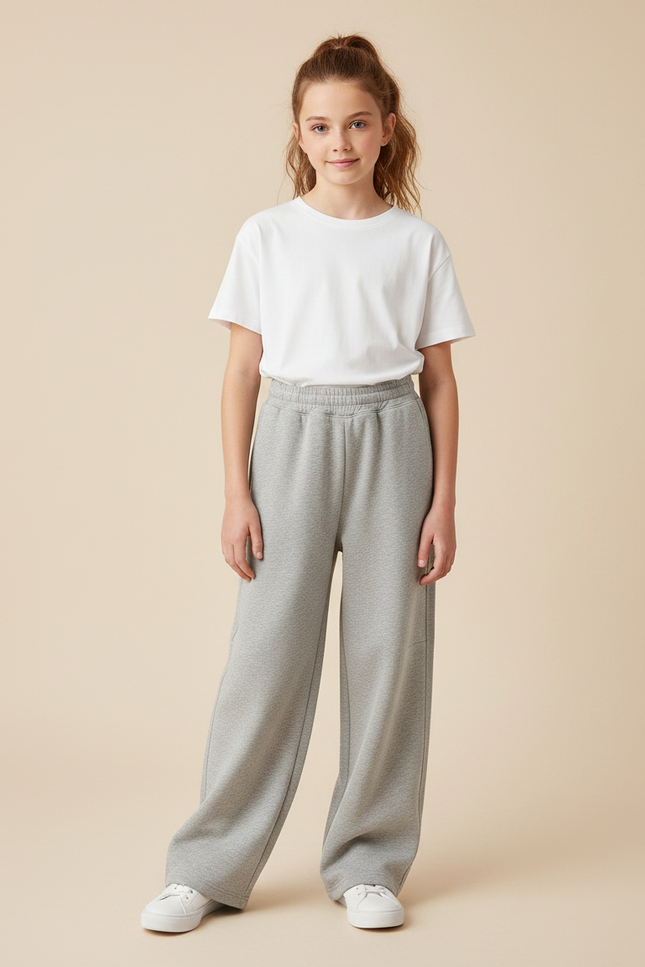 Pantalon Gris Ample Molletonné Décontracté Enfant Fille