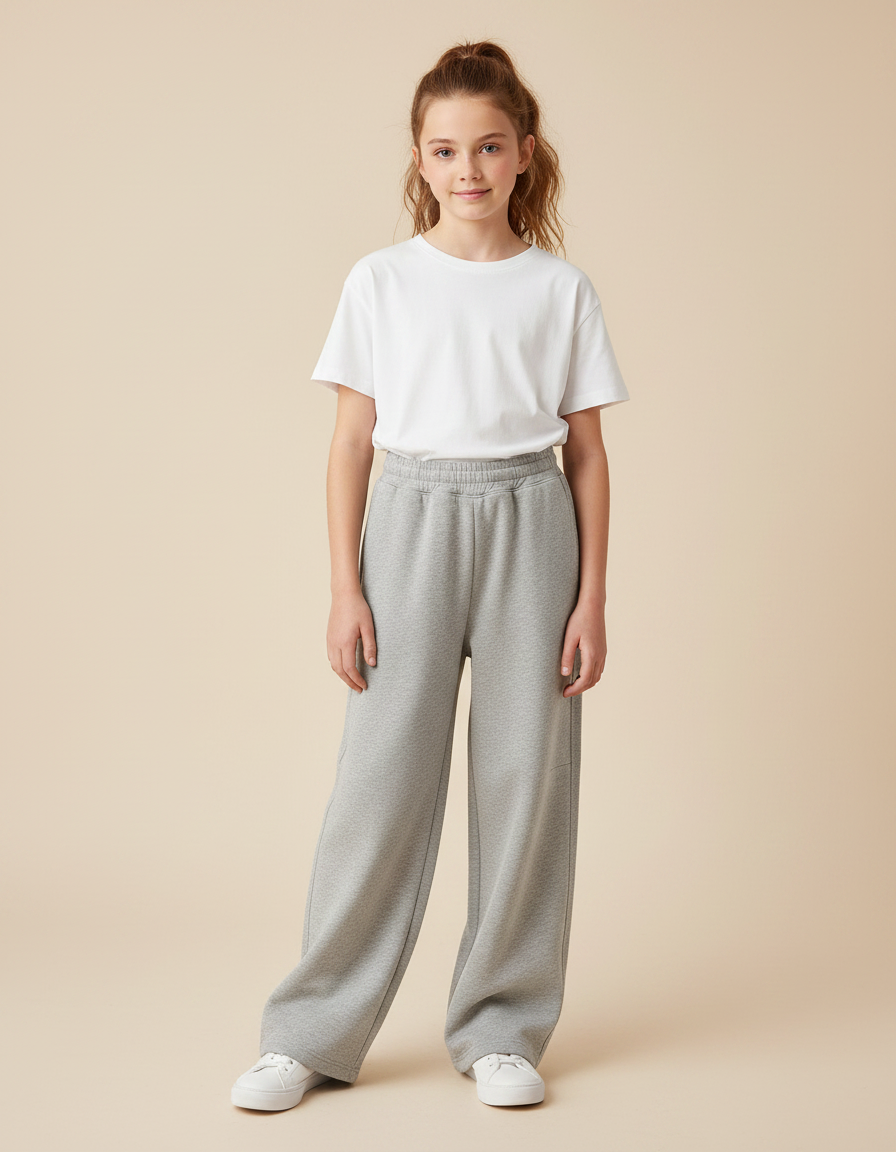 Pantalon Gris Ample Molletonné Décontracté Enfant Fille