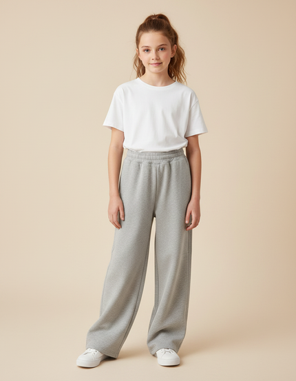 Pantalon Gris Ample Molletonné Décontracté Enfant Fille