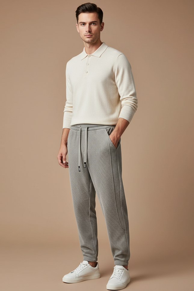 Pantalon Gris Côtelé Jogging Décontracté Homme - Cordé