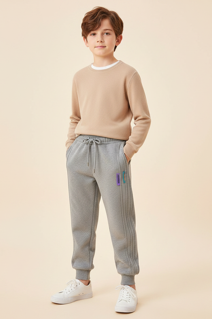 Pantalon Gris Molletonné Coton Rayures Décontracté Enfant