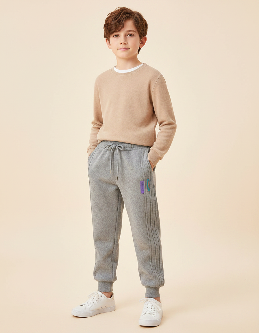 Pantalon Gris Molletonné Coton Rayures Décontracté Enfant